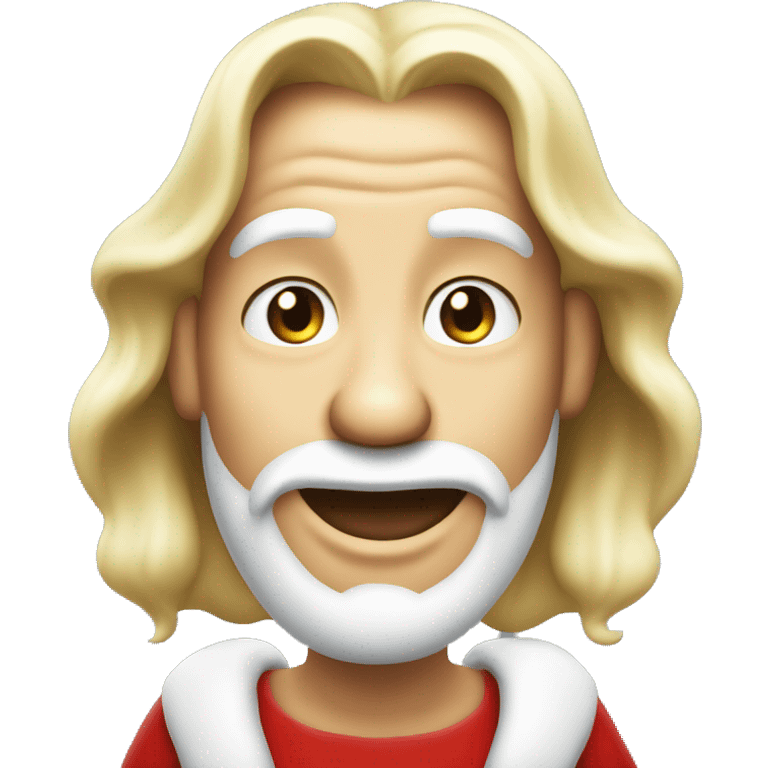 Hatless and beardless Santa clause with scary grin blonde hair emoji