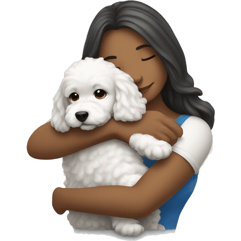 Long hair woman hugging her bichon puppy emoji