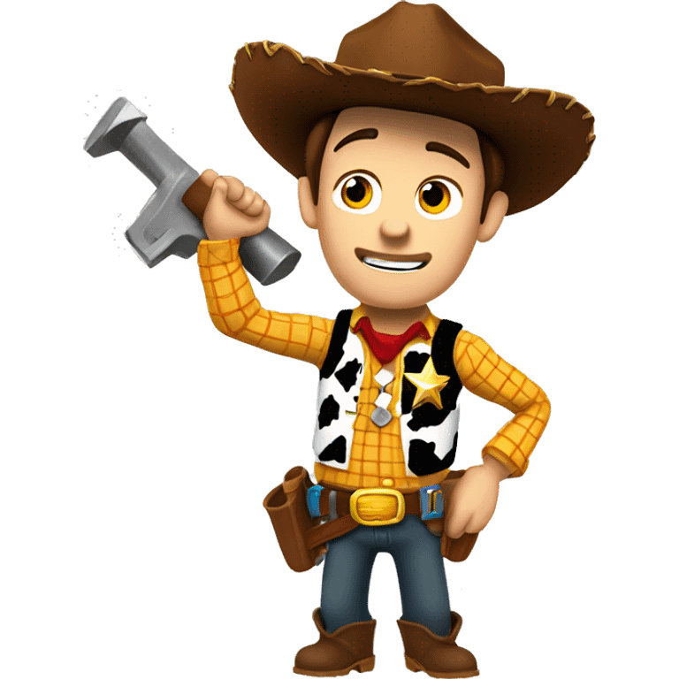 sheriff woody wearing a tool belt holding a hammer  emoji