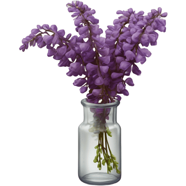 A deep red bouquet of wisteria with a lace ribbon and a tiny glass vial of ink
 emoji