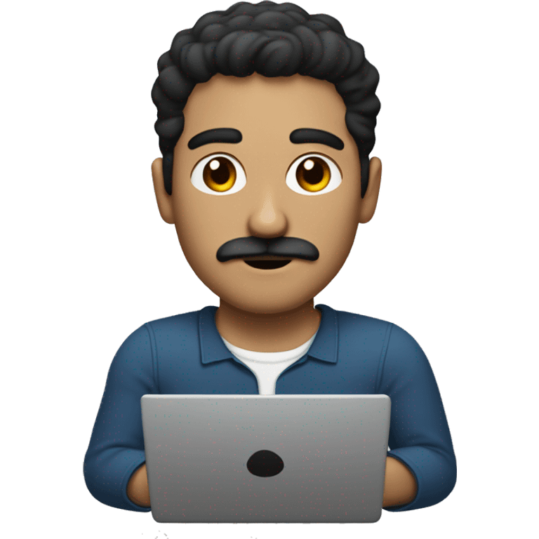 dark hair dark eyes man with short mustache working on a laptop emoji