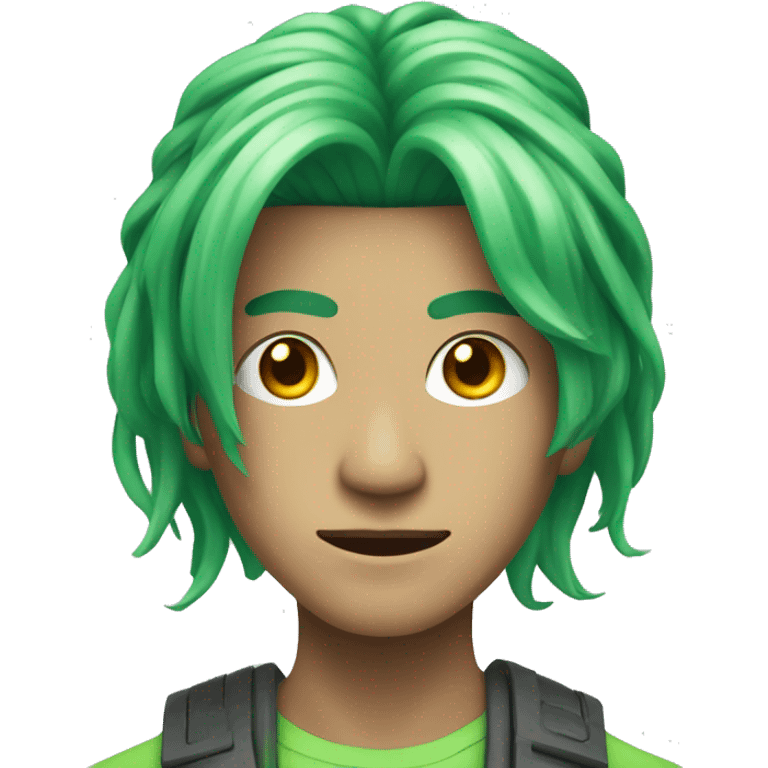 Head of Asian male cyborg with long green hair emoji