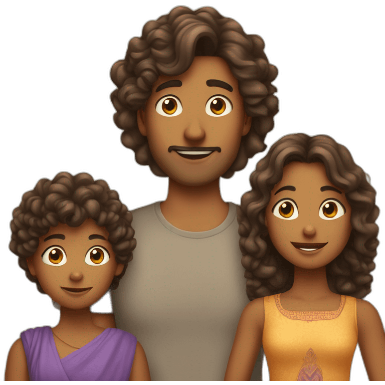 indian family with one dad straight hair one son straight hair one mom and one daughter curly hair emoji