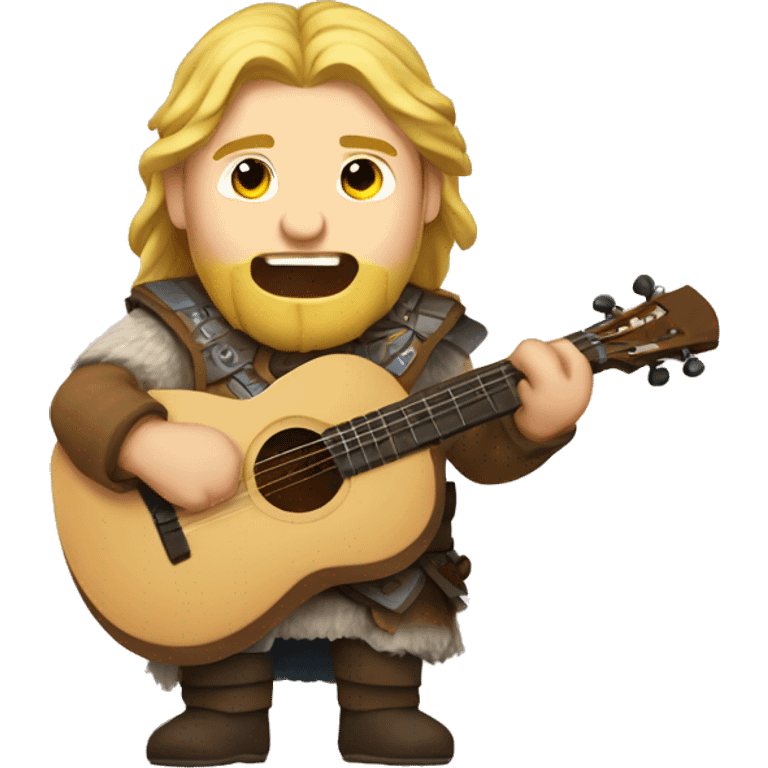 one caucasian bard with citar singing with one norse wiking emoji