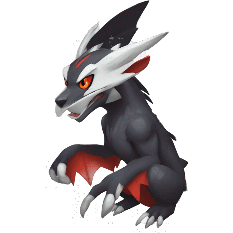 Black Cool Edgy Anthro Noivern-Nargacuga-Silvally-Sergal-Fakémon  with White and Red Edgy markings emoji