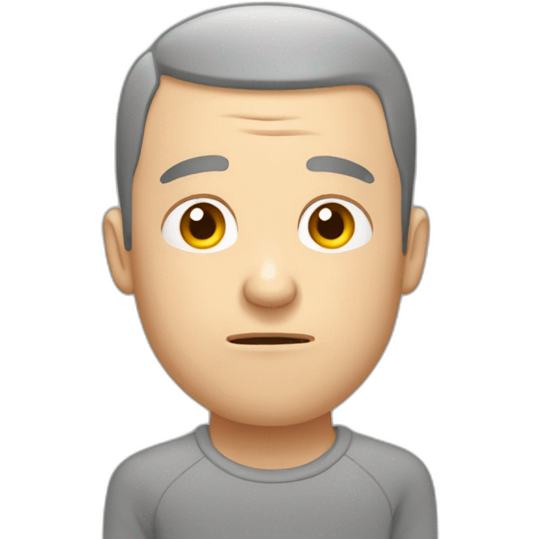 tired white man with buzz cut in gray sweatshirt and anxious emoji