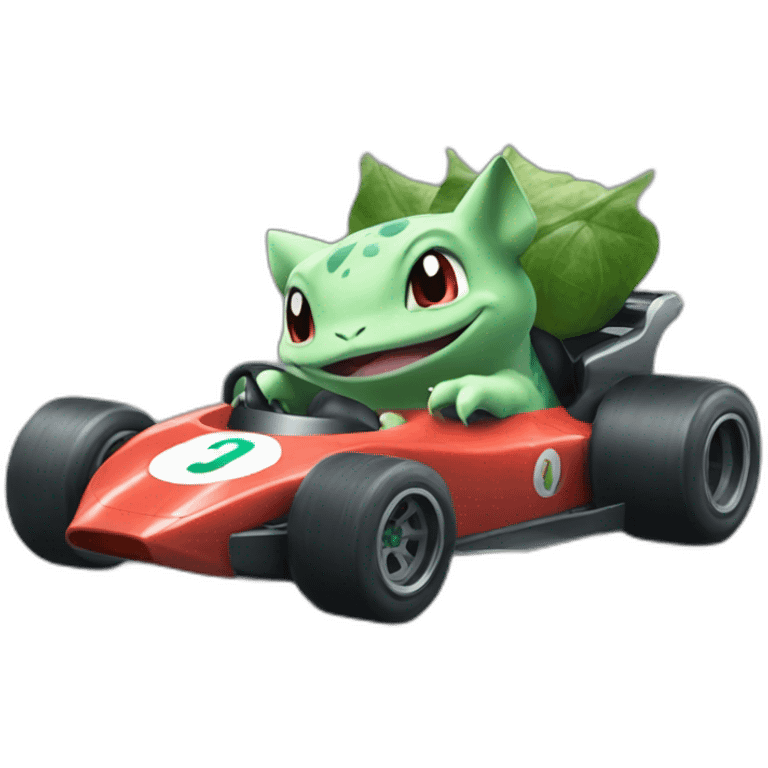 Bulbasaur driving a f1 car emoji