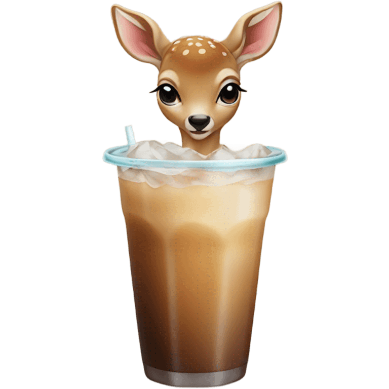 Small Baby deer drinking iced coffee emoji