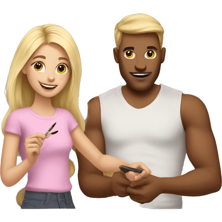 blonde daughter paints blonde dad's nails emoji