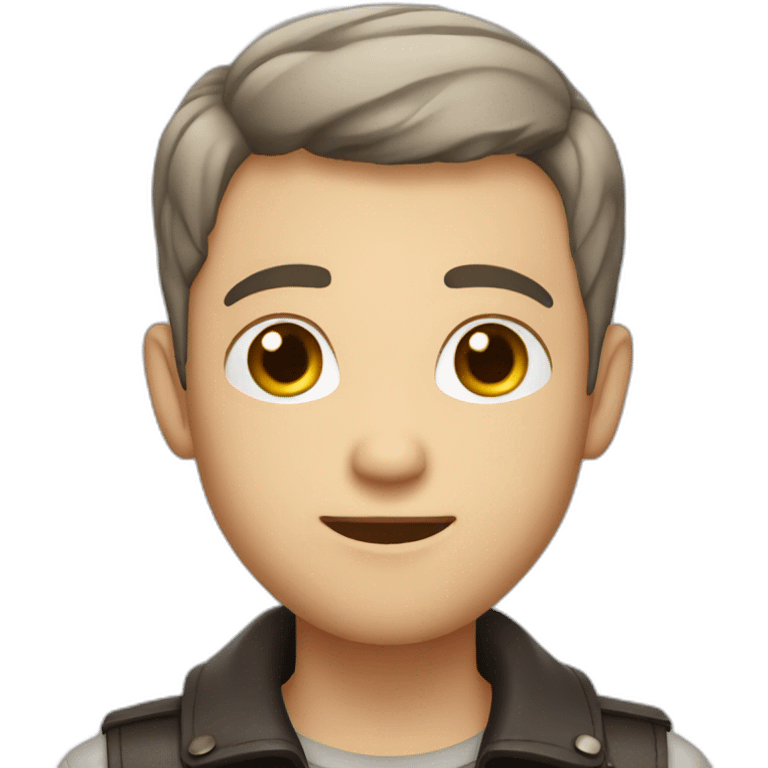 cute guy, with grey eyes, with very short hair, wearing leather emoji