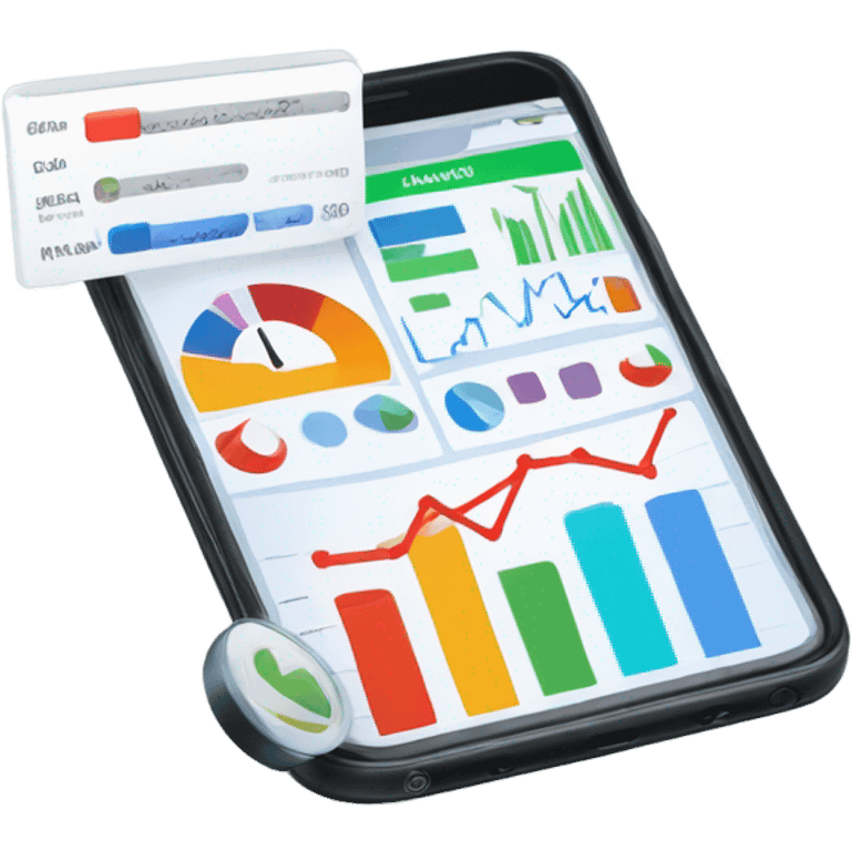 smartphone showing a website dashboard with charts emoji