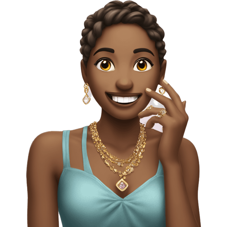 smiling girl indoors with jewelry blowing kisses  emoji