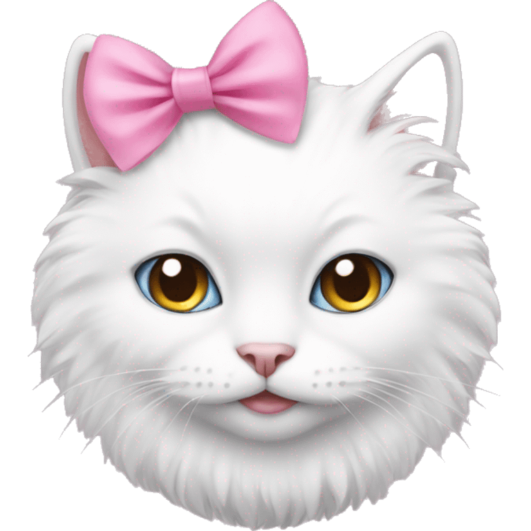 white fluffy cat with pink bow on head emoji