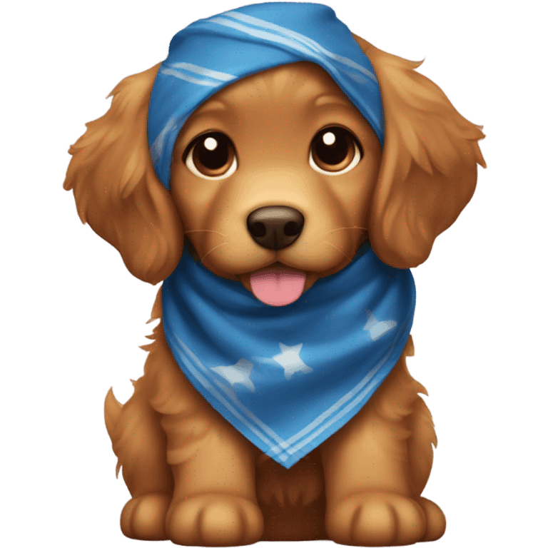 Chibi fluffy dark ginger retriever puppy with blue neckerchief emoji