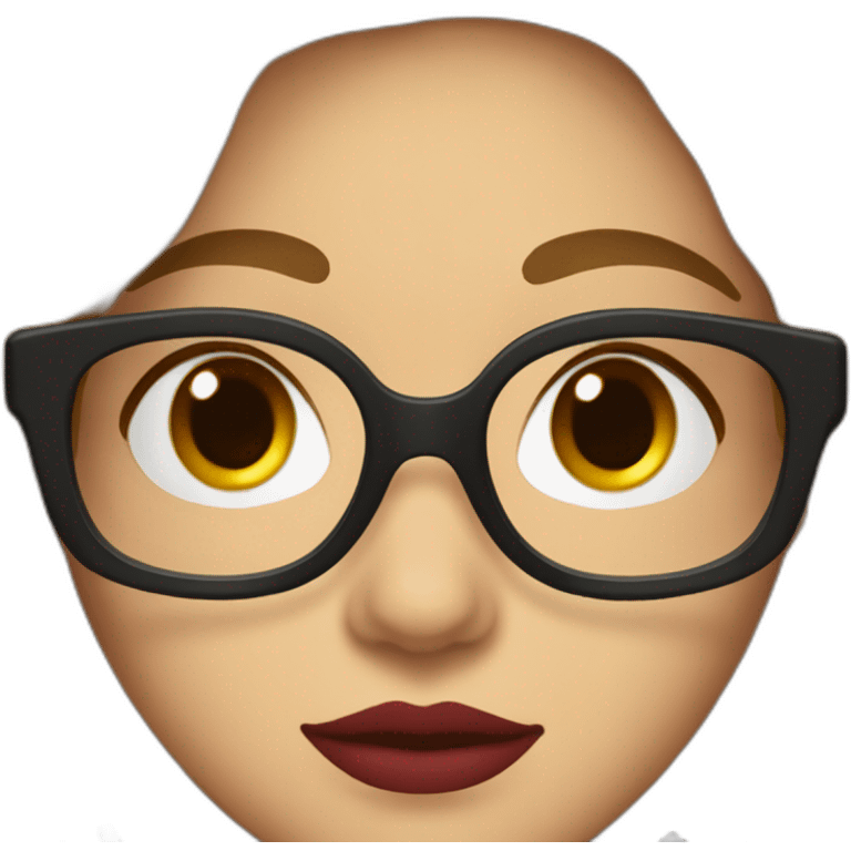 face of a 25 year old caucasic woman with short dark “the bob” hair, bright red lipstick, eyeliner, and square light brown glasses emoji