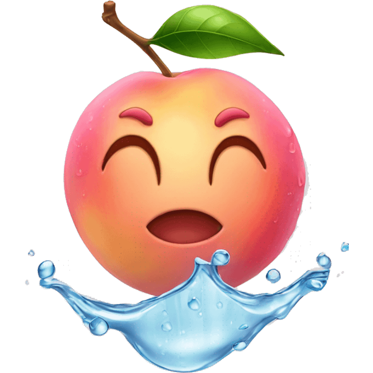 Pink peach with dewy water drops emoji