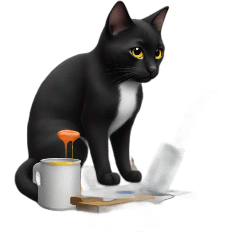 Black cat is painting a picture paints emoji