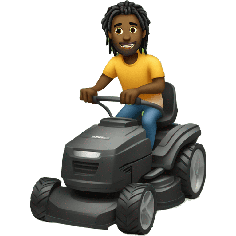 Black man with dreads in ponytail is mowing  lawn it a push lawn mower emoji