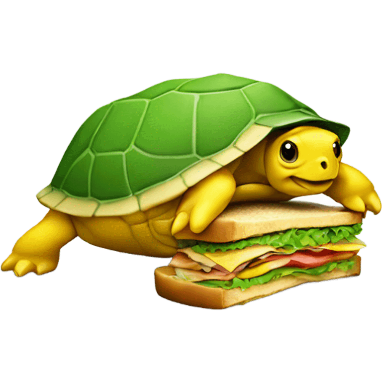 Yellow Turtle eating a big sandwich emoji