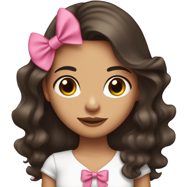 Latina Girl with long dark brown hair pink bows round face  emoji