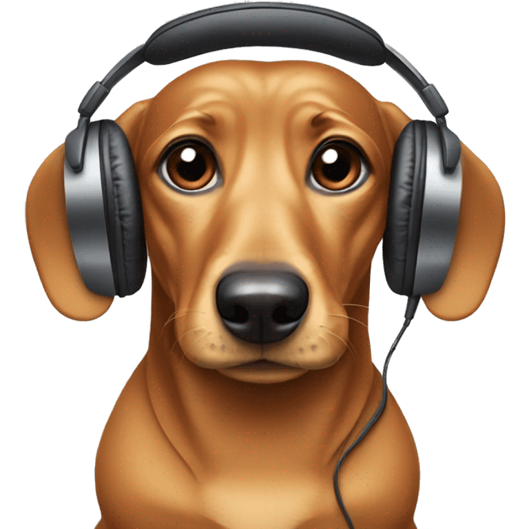 Sad Dachshund with headphones emoji