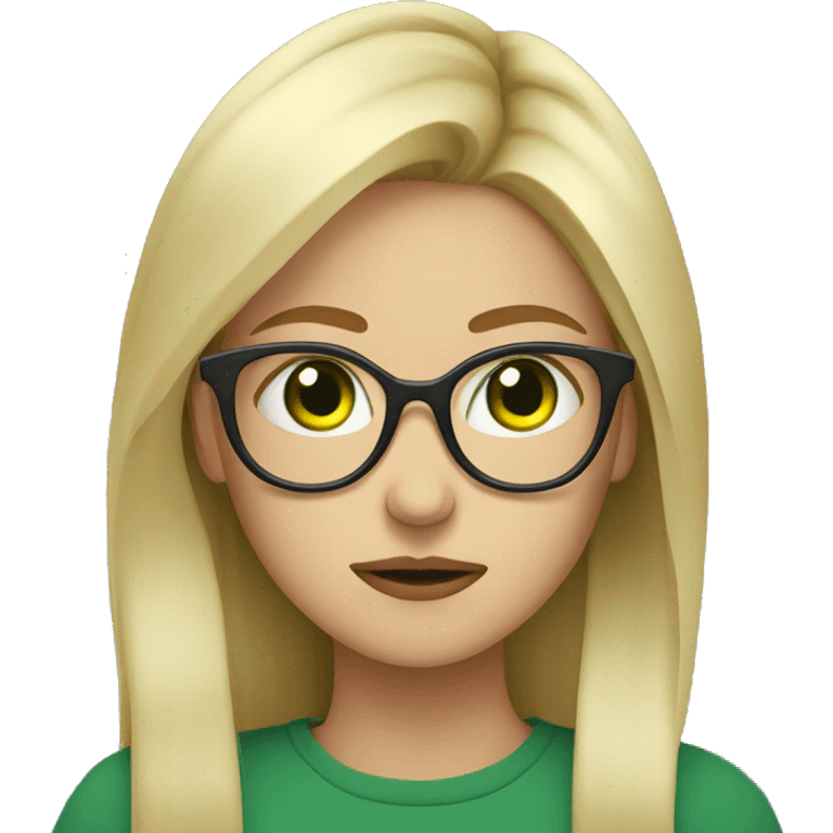 Blonde girl green eyes in glasses portrait being sick emoji