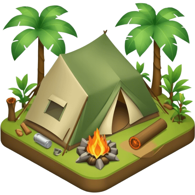 3d-isometric- jungle with camping emoji