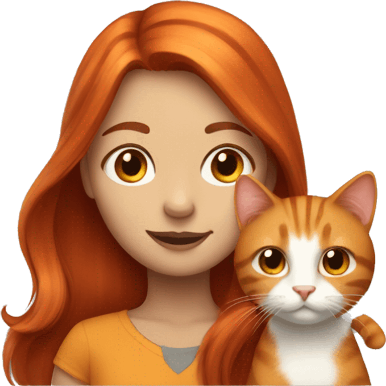 Red haired girl with brown and orange cat with big tail emoji