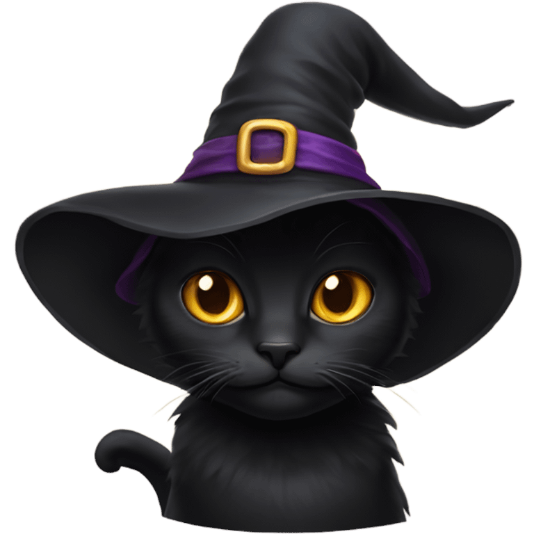 Black cat with a witch hat emoji