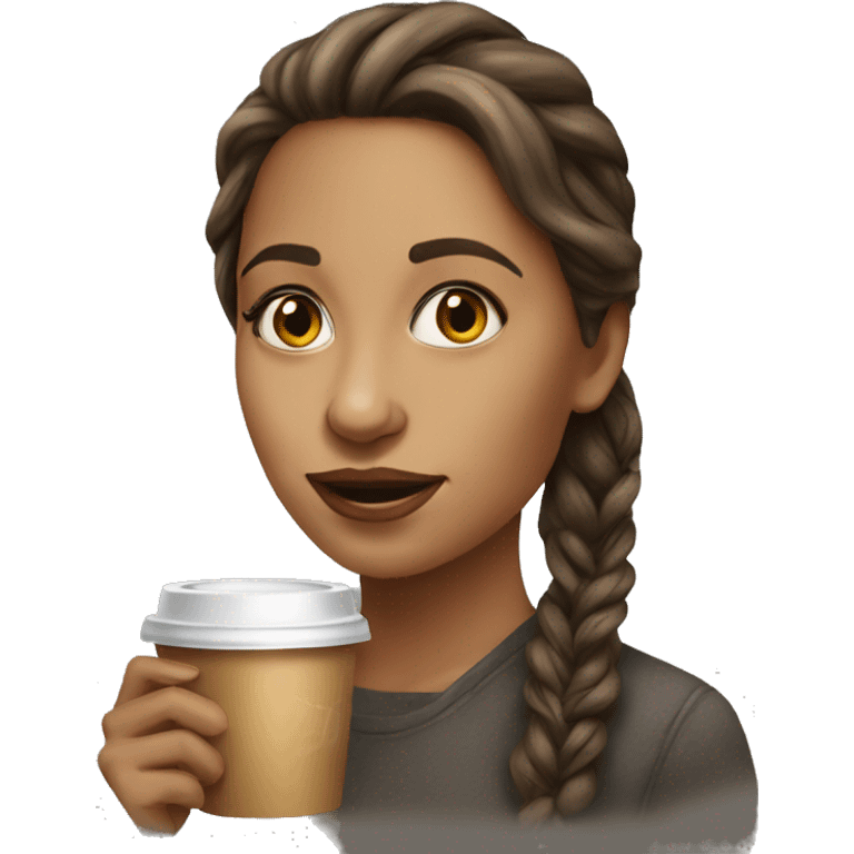 realistic portrait of girl with coffee emoji