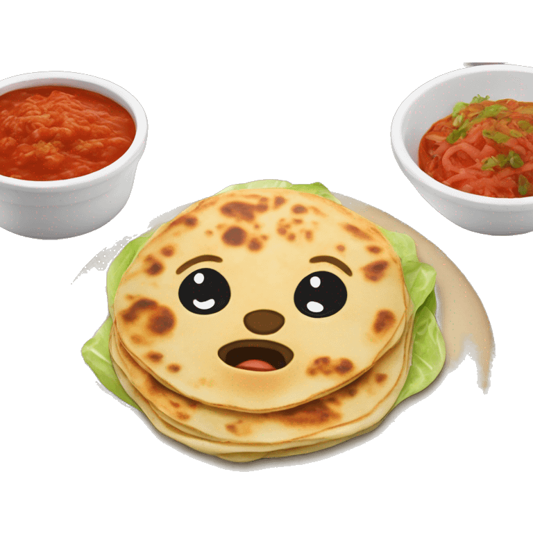 pupusas with tomato sauce and cabbage salad emoji