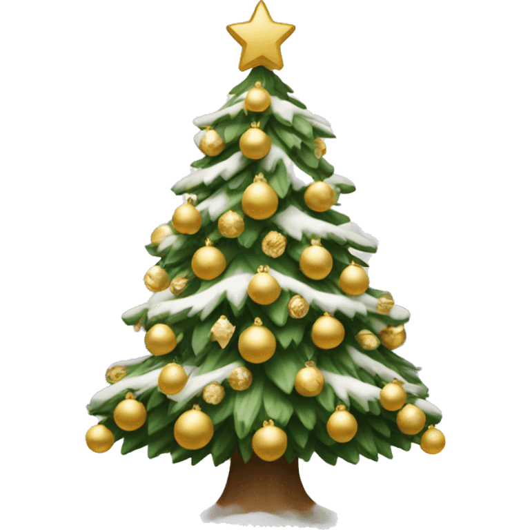 christmas tree with snow and white and gold decorations  emoji