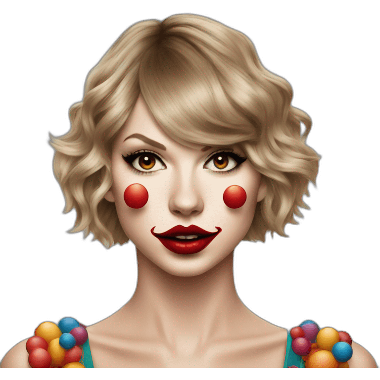 Taylor swift wearing a clown nose and clown makeup emoji