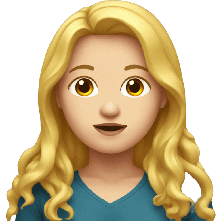 Facial obesity, female, with golden long hair emoji