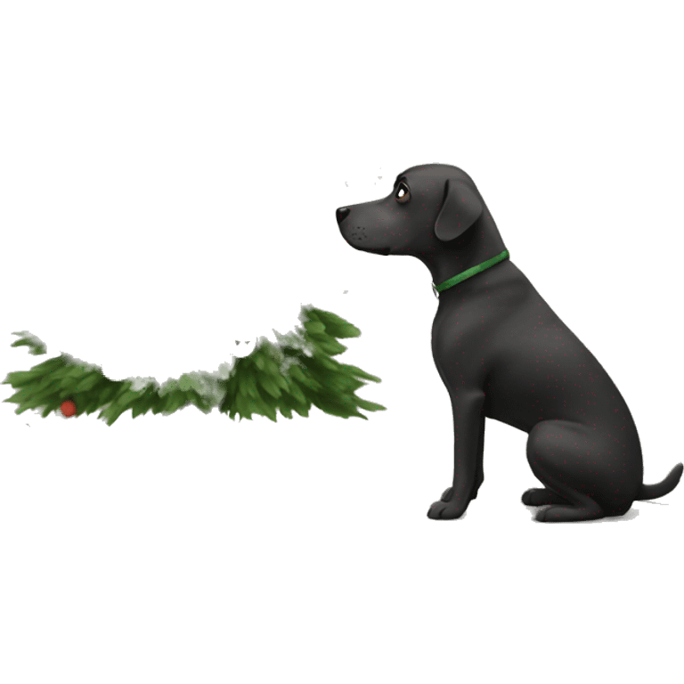 Dog looking at Christmas tree emoji