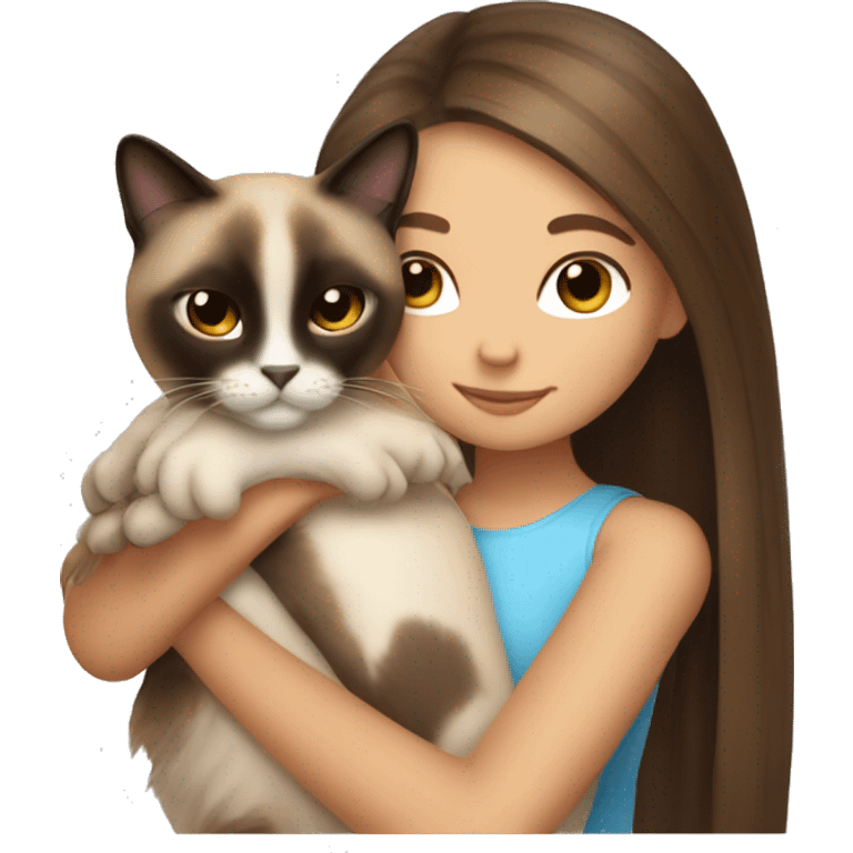  Siamese cat cuddling brown long hair girl emoji