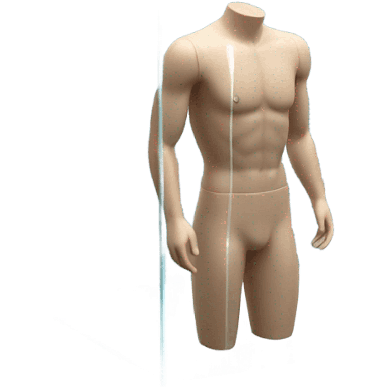 male mannequin abs cubes inside a glass cube on a stand isometric view emoji