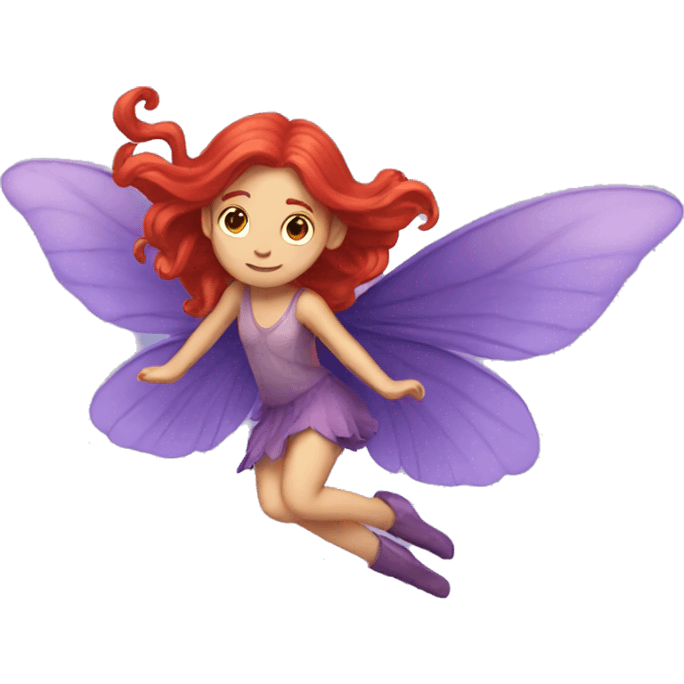 Flying fairy long red hair purple wings emoji