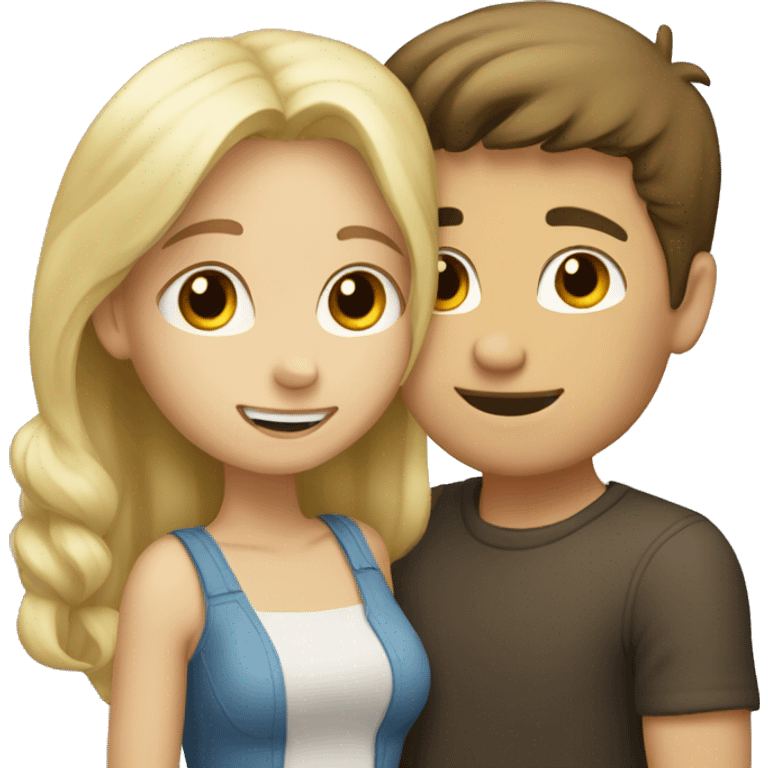 Blond Girl and brunette boy hugging emoji