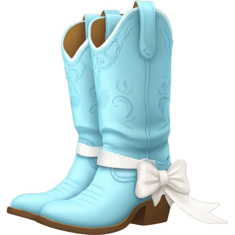 Pair of tall pastel light blue cowboy boots and two little white bows emoji