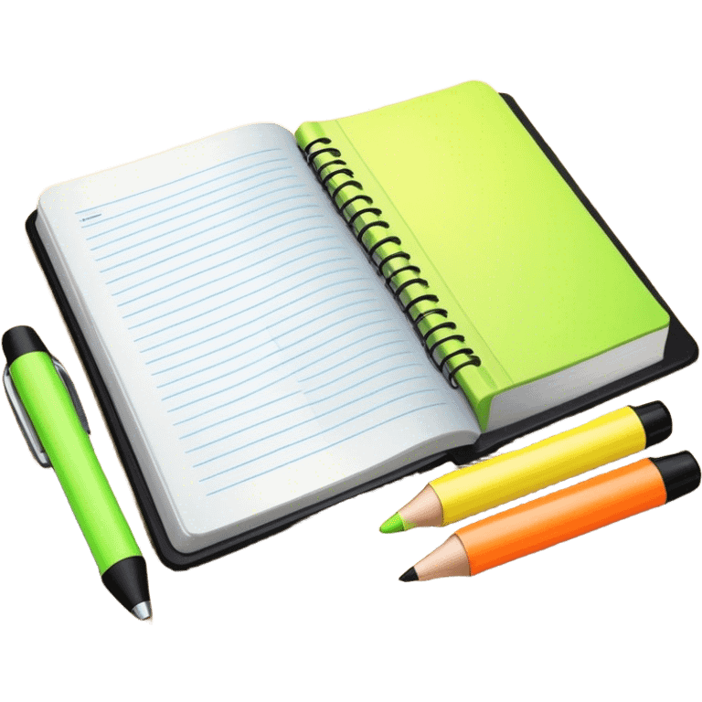 a notebook next to a bible and highlighters  emoji