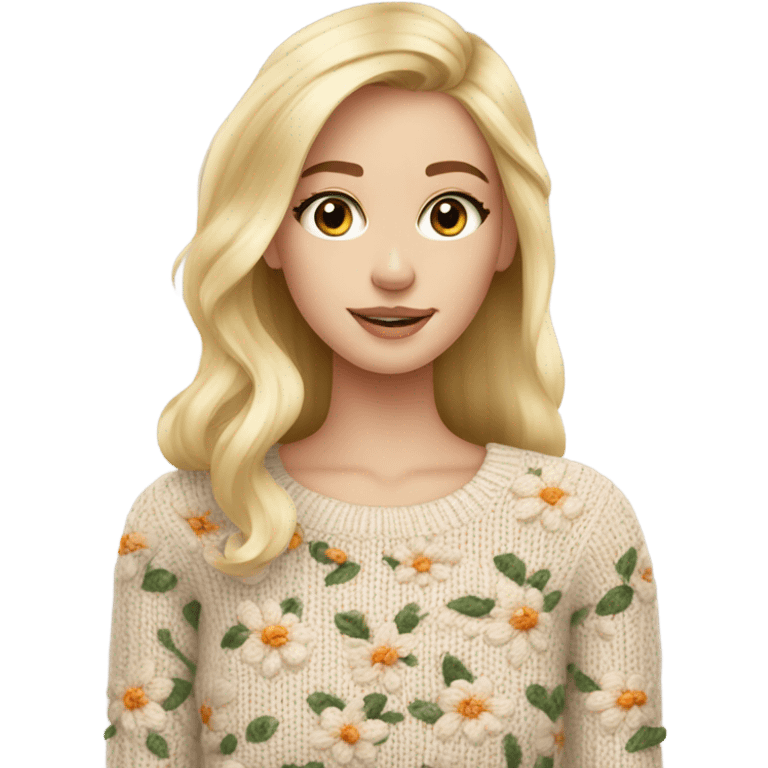 Knit floral sweater blond beautiful girl emoji