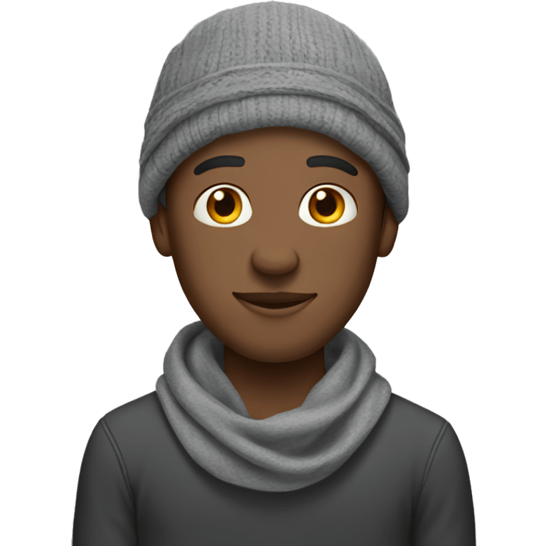 Black man with gray scarf and gray bandana and gray beanie emoji