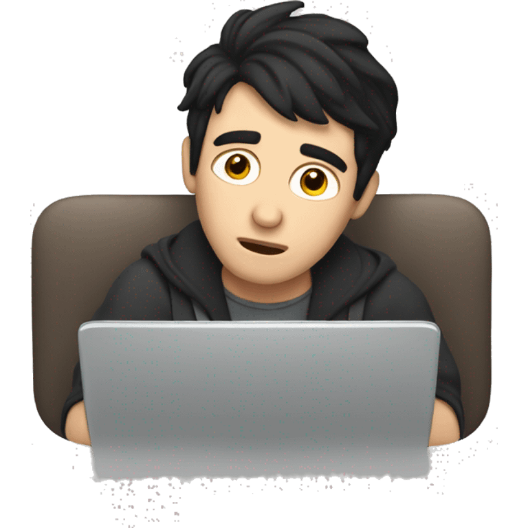 tired white man with black hair, sitting at a laptop


 emoji