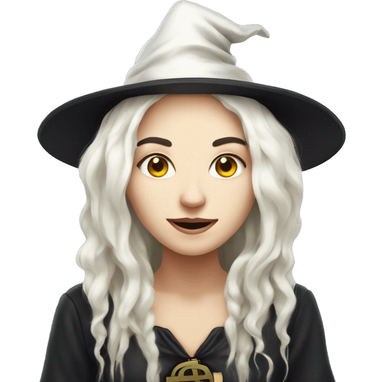 Face witch with bitcoin, cute, white skin, white long hair emoji