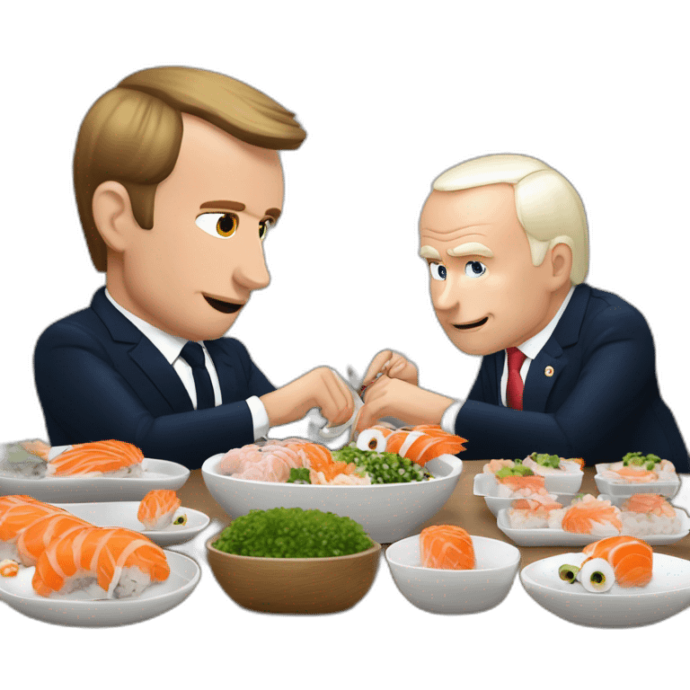 vladimir poutine et emmanuel macron en train de manger des sushis emoji