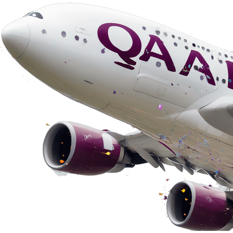 Qatar airways A380 taking off trailing confetti from its engines emoji