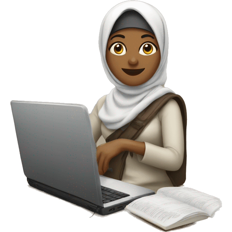 moslem woman with traveling hobbies and work remote emoji