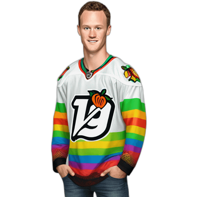 Jonathan Toews wearing rainbow lace shirt emoji