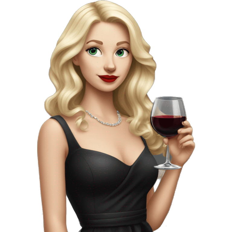 Blonde White girl in black Elegant dress with red wine, HYPER REALISTIC emoji